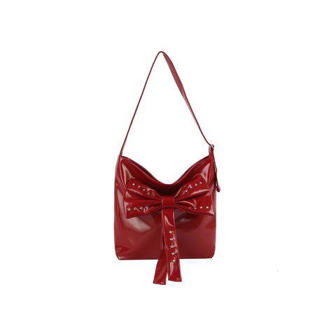 Studded Bow Hobo Handbag