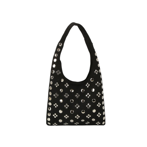 Studded Vegan Suede Hobo  Bag