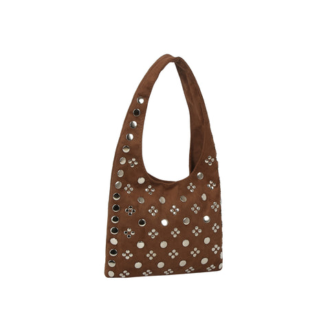 Studded Vegan Suede Hobo  Bag