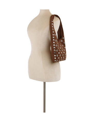 Studded Vegan Suede Hobo  Bag