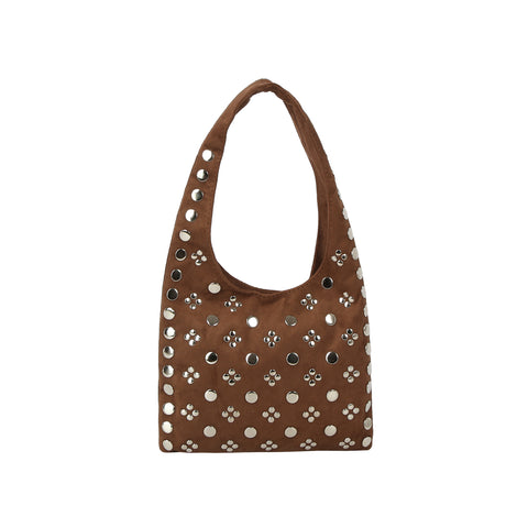 Studded Vegan Suede Hobo  Bag