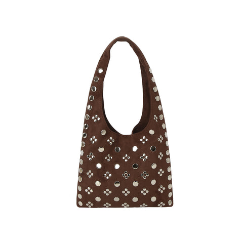Studded Vegan Suede Hobo  Bag