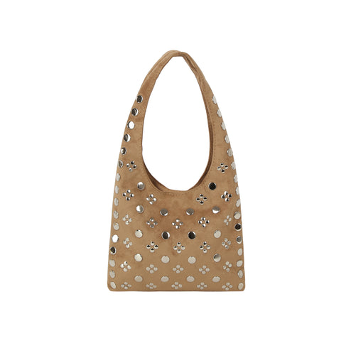Studded Vegan Suede Hobo  Bag