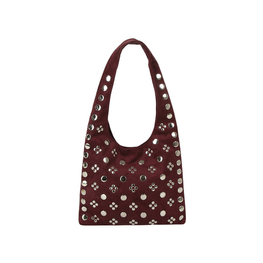 Studded Vegan Suede Hobo  Bag