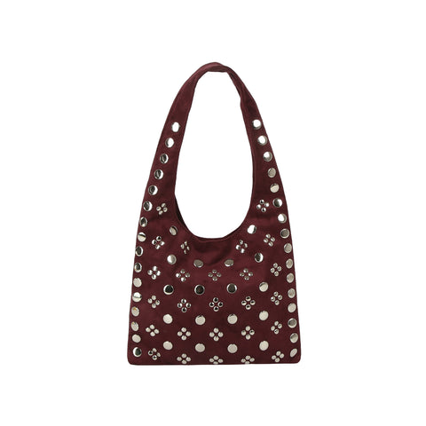 Studded Vegan Suede Hobo  Bag
