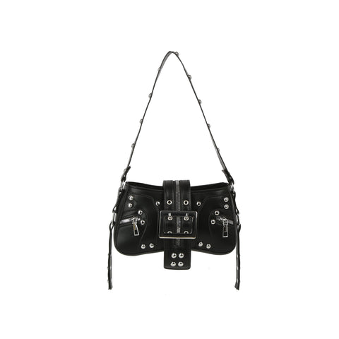 Studded Buckle Mini Shoulder Bag with Zip Pockets