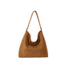Minimal Soft Suede Slouch Hobo Shoulder Bag
