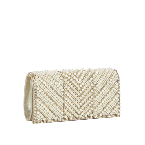Pearl Beaded Rhinestone Clutch Evening Bag