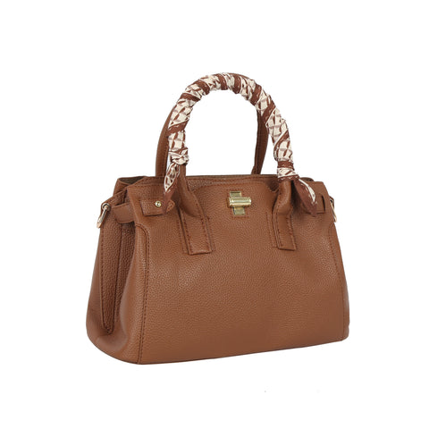 Scarf Accented Satchel Handbag