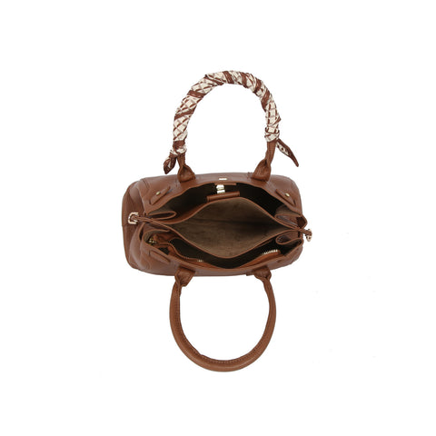 Scarf Accented Satchel Handbag