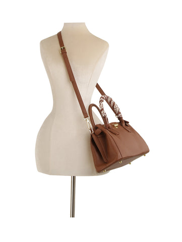 Scarf Accented Satchel Handbag