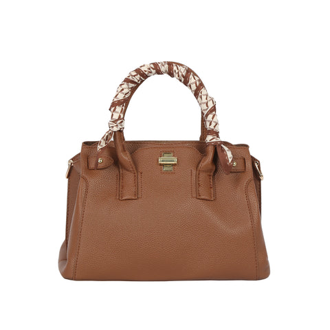 Scarf Accented Satchel Handbag