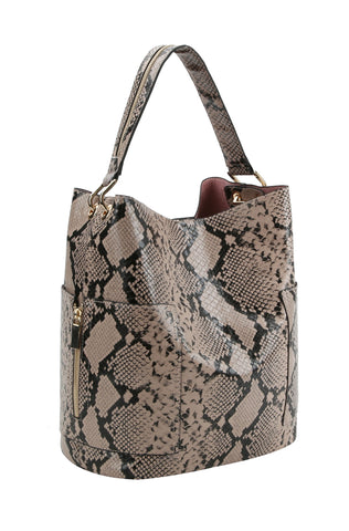 Snakeskin  Print Tall Hobo Two Piece Handbag Set