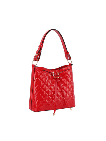 Patent Quilted Design Hobo Handbag