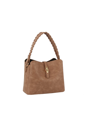 Whipstitch Handle Classic Hobo Handbag