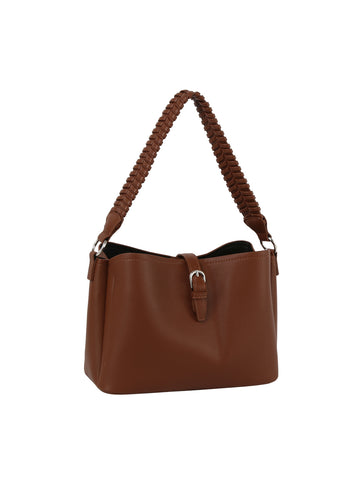 Braided Buckle Accented Hobo Bag