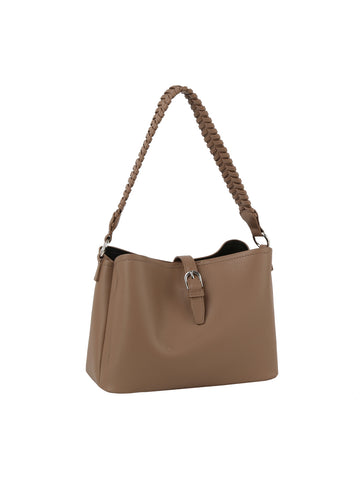 Braided Buckle Accented Hobo Bag