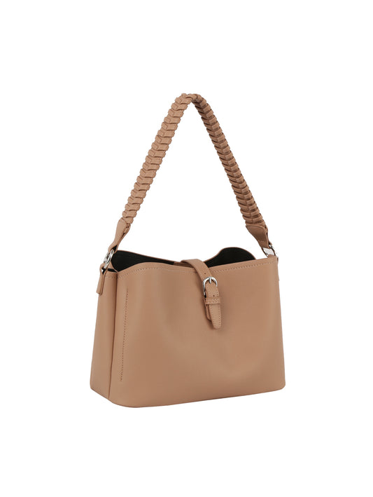 Braided Buckle Accented Hobo Bag