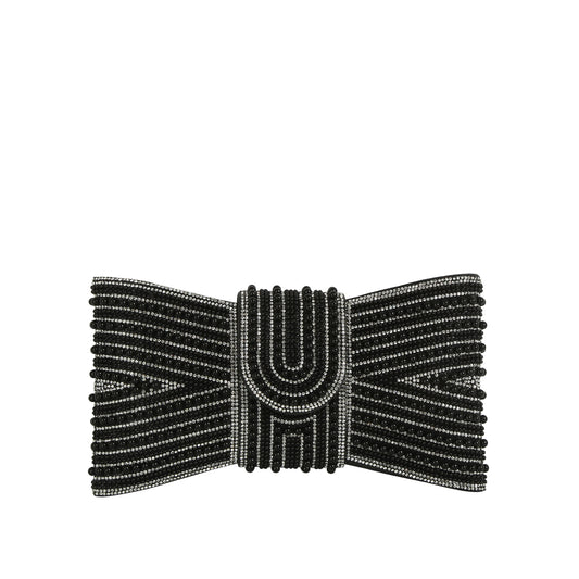Beaded Bow Evening Clutch with Pearl and Rhinestone Detailing