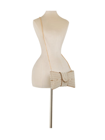 Beaded Bow Evening Clutch with Pearl and Rhinestone Detailing