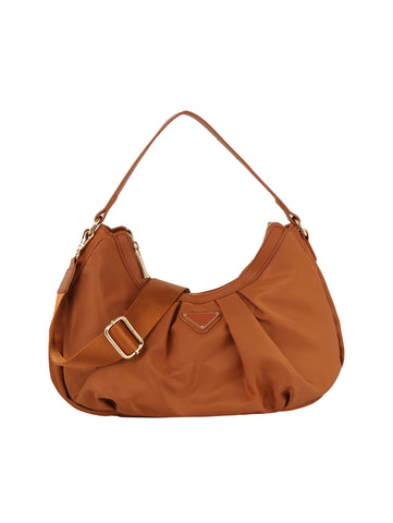 Pleated Nylon Hobo Handbag