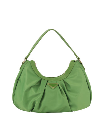 Pleated Nylon Hobo Handbag