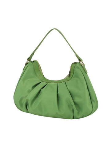 Pleated Nylon Hobo Handbag