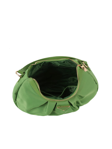 Pleated Nylon Hobo Handbag