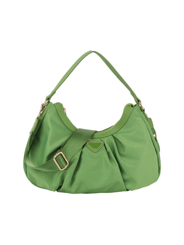 Pleated Nylon Hobo Handbag