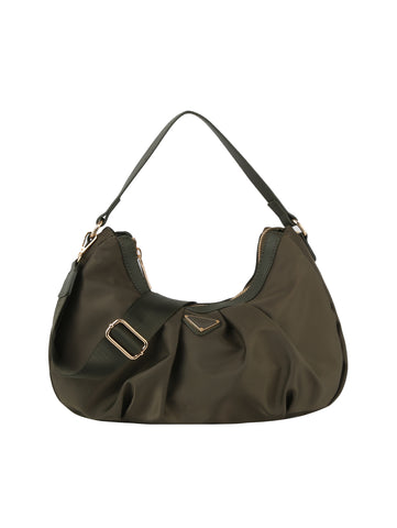 Pleated Nylon Hobo Handbag