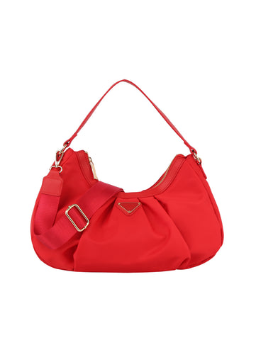 Pleated Nylon Hobo Handbag