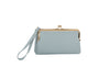 A light blue Wristlet Wallet Set with a textured faux leather surface, gold-tone frame, and matching wristlet strap, shown on a white background.