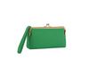 The Wristlet Wallet Set is a green faux leather purse with a gold metal clasp frame and wristlet strap, shown against a plain white background.
