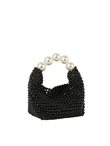 Pearl beaded evening bag with pearl crossbody strap