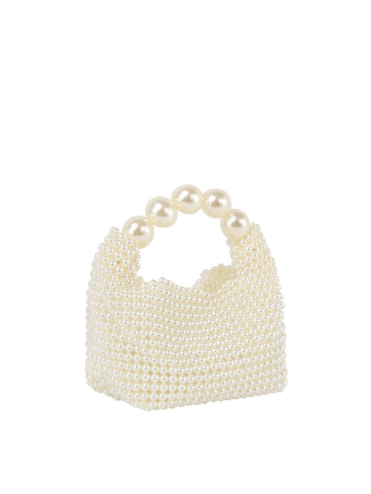 Pearl beaded evening bag with pearl crossbody strap