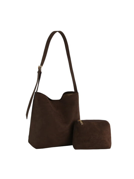 Sueded Hobo Handbag Set