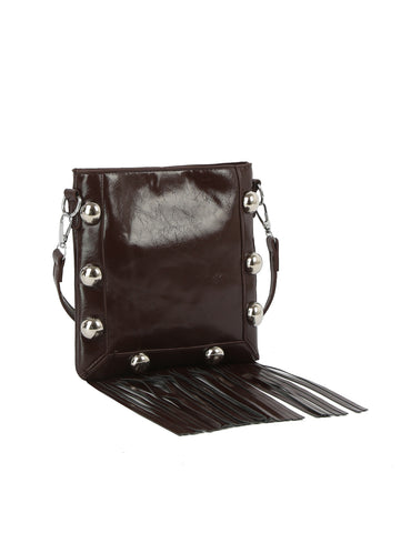 Studded Fringe Box Crossbody Bag