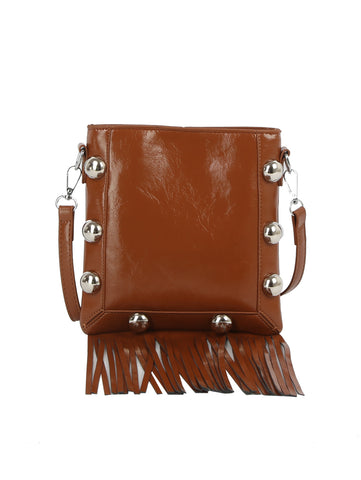 Studded Fringe Box Crossbody Bag