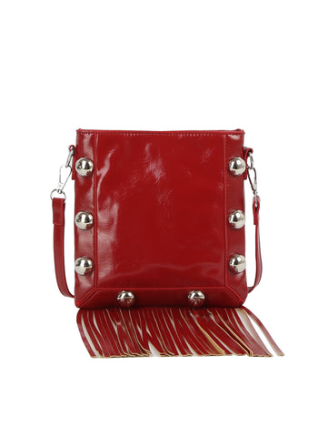 Studded Fringe Box Crossbody Bag