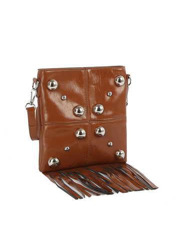 Studded Grid Panel Shoulder Bag