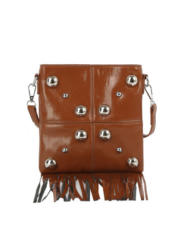 Studded Grid Panel Shoulder Bag