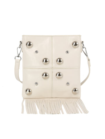 Studded Grid Panel Shoulder Bag