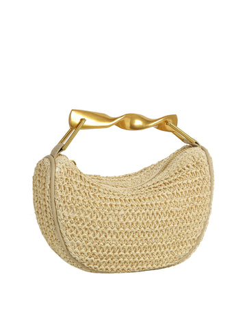 Twist Handle Woven Hobo Bag