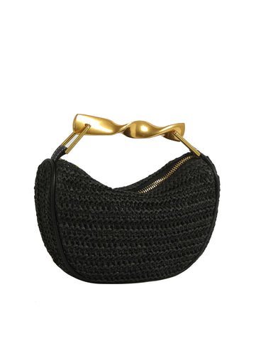 Twist Handle Woven Hobo Bag