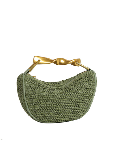 Twist Handle Woven Hobo Bag