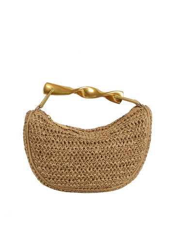 Twist Handle Woven Hobo Bag