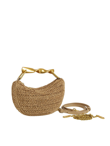 Twist Handle Woven Hobo Bag