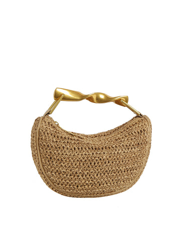 Twist Handle Woven Hobo Bag