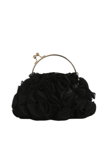 Ruffled Satin Metal Handle Clutch