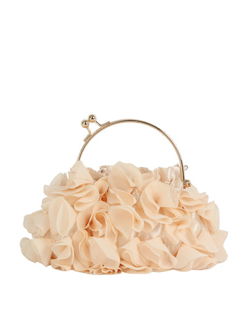 Ruffled Satin Metal Handle Clutch